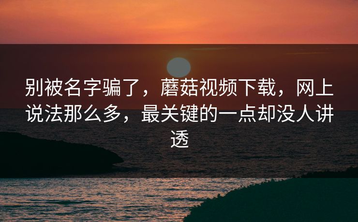 别被名字骗了，蘑菇视频下载，网上说法那么多，最关键的一点却没人讲透  第1张