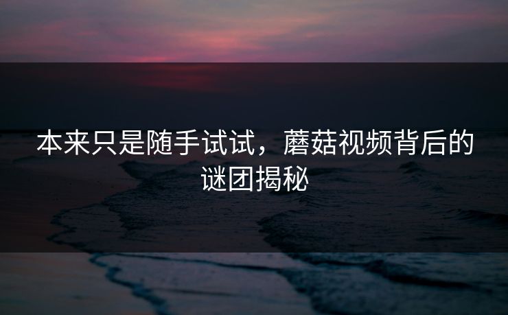 本来只是随手试试，蘑菇视频背后的谜团揭秘  第1张